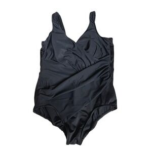 Miraclesuit‎ Black One Piece Swimsuit Tummy Control Ruched Womens 20W Plus